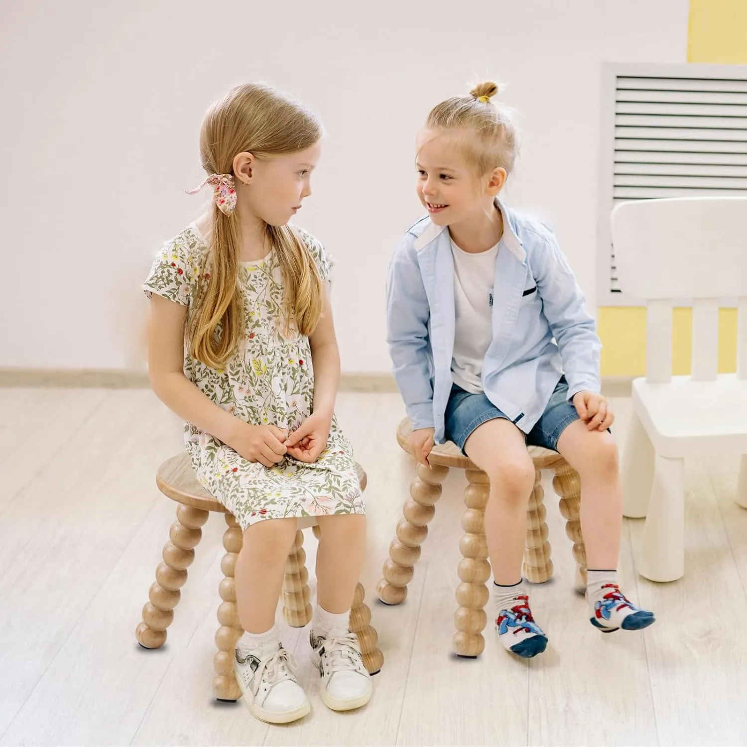 Solid Wooden Step Stool for Kids Adults, 10 inch Short Chair Perfect Matched Sensory Table, Sturdy and Versatile Foot Stool for Bathroom, Kitchen, Bedroom, Plant Stand Natural (1, Burlywood)
