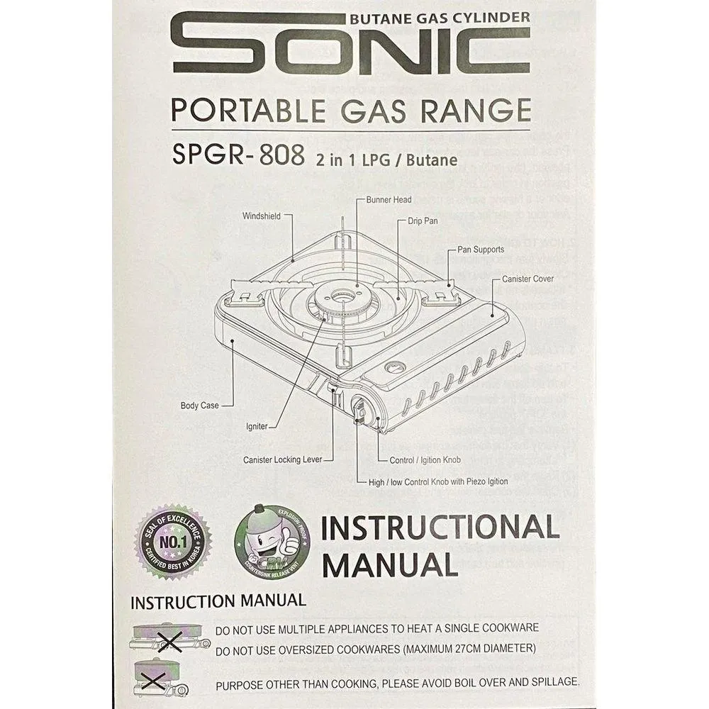 Sonic SPGR-808 2in1 Stainless Portable Gas Range (Butane/LPG) (Damaged Box)