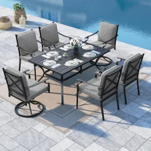 Sophia & William 7 Piece Outdoor Patio Dining Set, Patio Table and Chairs Set for 6, Fixed and Swivel Patio Chairs with Cushions and Rectangular Table, Outdoor Dining Set for Backyard, Poolside