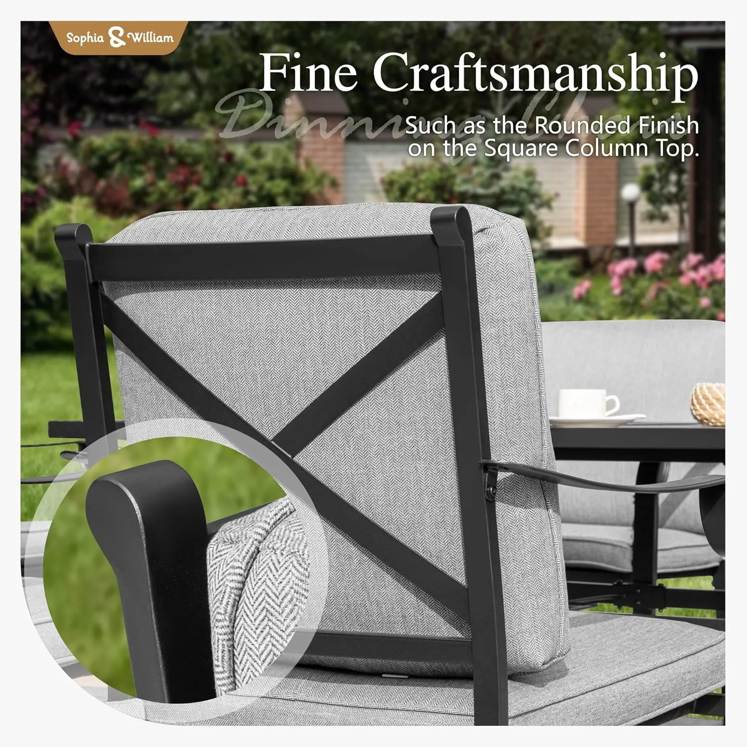 Sophia & William 7 Piece Outdoor Patio Dining Set, Patio Table and Chairs Set for 6, Fixed and Swivel Patio Chairs with Cushions and Rectangular Table, Outdoor Dining Set for Backyard, Poolside