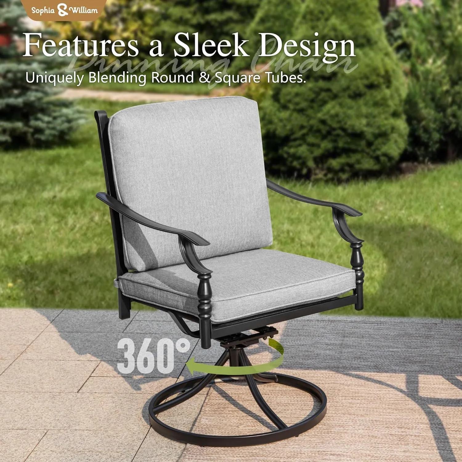 Sophia & William 7 Piece Outdoor Patio Dining Set, Patio Table and Chairs Set for 6, Fixed and Swivel Patio Chairs with Cushions and Rectangular Table, Outdoor Dining Set for Backyard, Poolside
