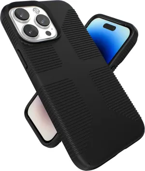 Speck iPhone 14 Pro Max Case - Slim Phone Case, Drop Protection, Scratch Resistant & Anti Yellowing Case - No Slip Grip for iPhone 14 Pro Max 6.7" Model - Black/Black GemShell Grip Hard Case