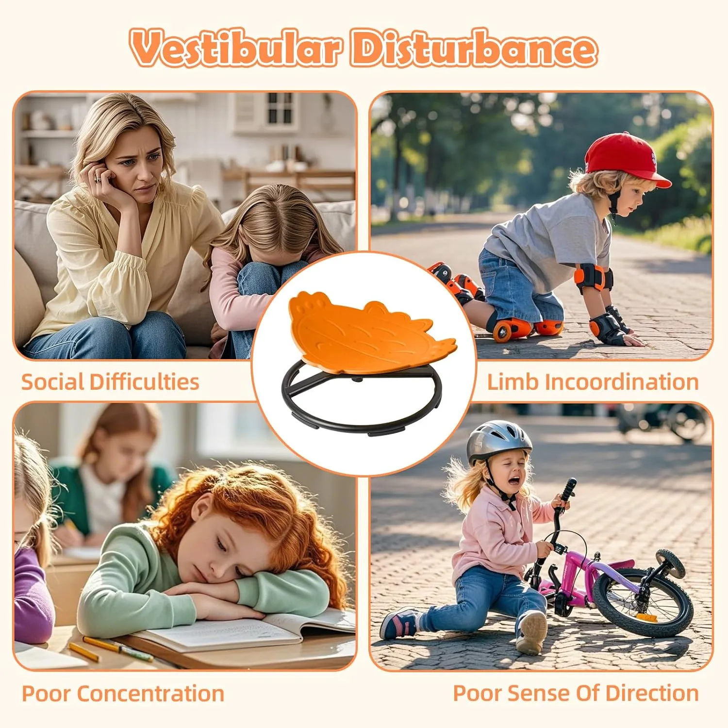 Spinning Chair for Kids, Sensory Integration Training Swivel Chair for Children with Autism & ADHD, for Balance & Body Coordination Training, Orange Fish