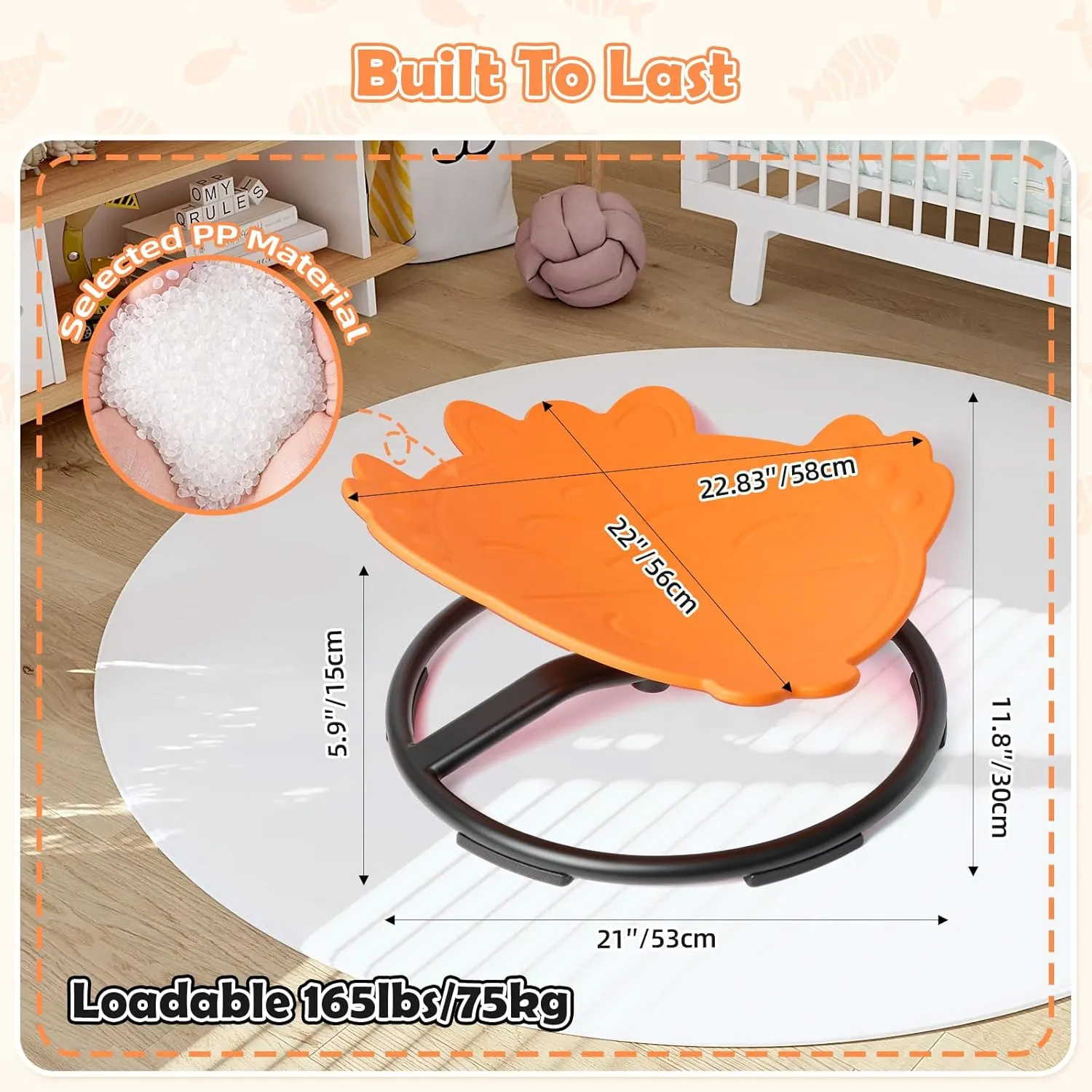 Spinning Chair for Kids, Sensory Integration Training Swivel Chair for Children with Autism & ADHD, for Balance & Body Coordination Training, Orange Fish