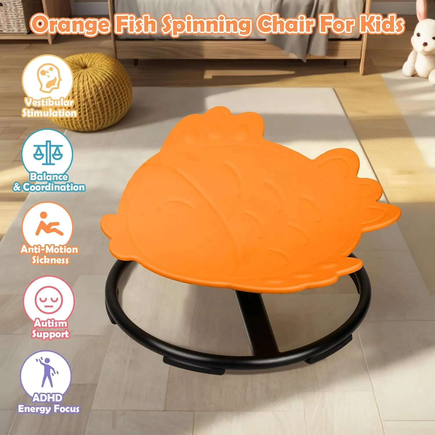 Spinning Chair for Kids, Sensory Integration Training Swivel Chair for Children with Autism & ADHD, for Balance & Body Coordination Training, Orange Fish