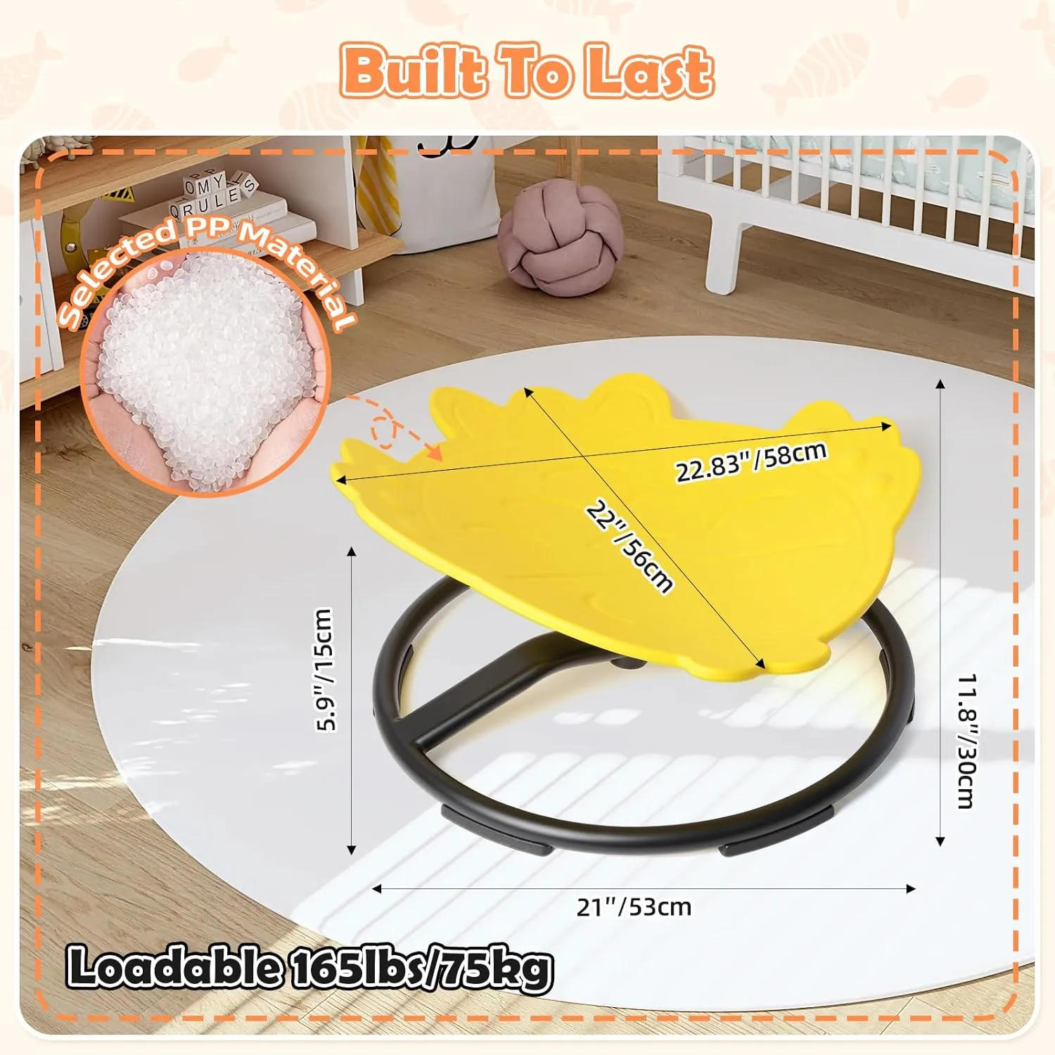 Spinning Chair for Kids, Sensory Integration Training Swivel Chair for Children with Autism & ADHD, for Balance & Body Coordination Training, Yellow Fish