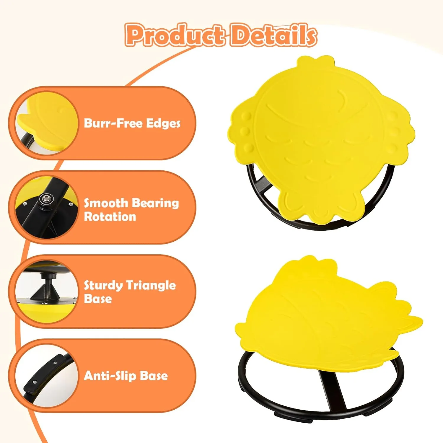 Spinning Chair for Kids, Sensory Integration Training Swivel Chair for Children with Autism & ADHD, for Balance & Body Coordination Training, Yellow Fish