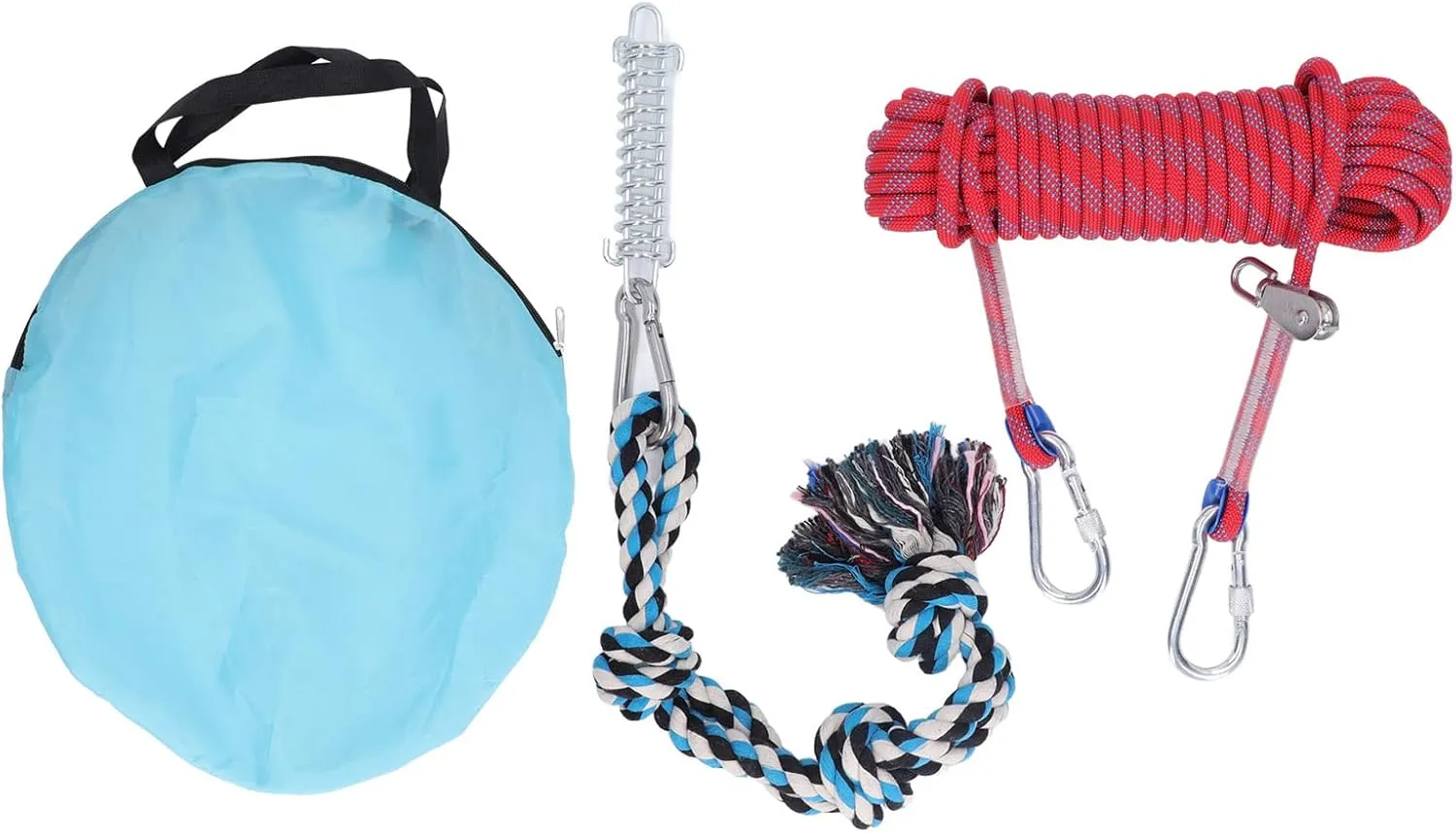 Spring Pole Dog Rope Toy 49.2ft | Interactive Tug Toy for Small/Medium/Large Dogs | Safe Muscle Builder with Shock Absorber Action | Long - Lasting Cotton Rope & Stainless (Red)
