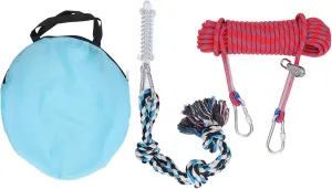 Spring Pole Dog Rope Toy 49.2ft | Interactive Tug Toy for Small/Medium/Large Dogs | Safe Muscle Builder with Shock Absorber Action | Long - Lasting Cotton Rope & Stainless (Red)