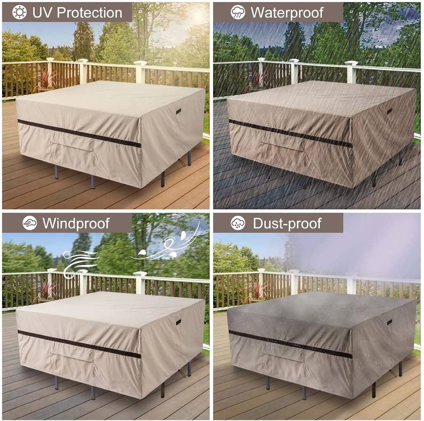 Square Patio Table Cover 92''L x 92''W x 32''H Waterproof 600D Patio Dining Table and Chairs Cover Square Large