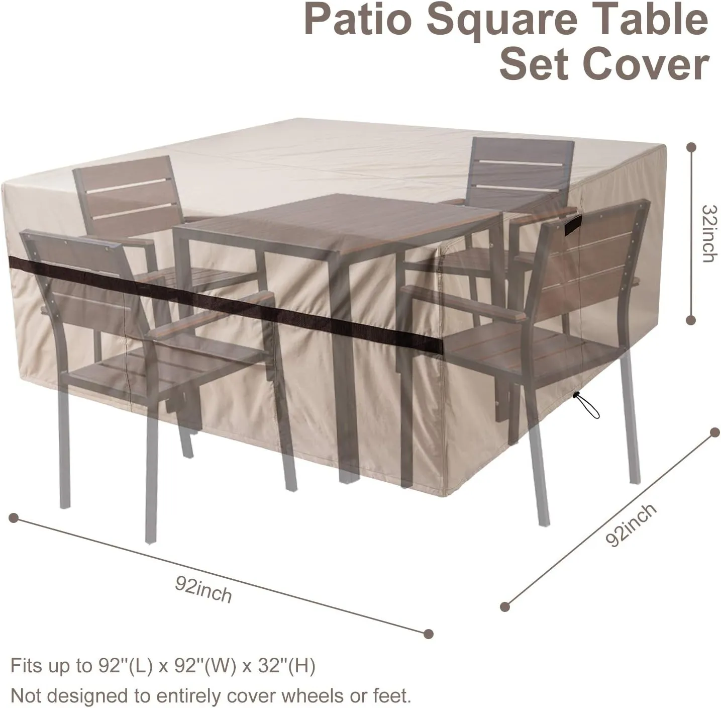 Square Patio Table Cover 92''L x 92''W x 32''H Waterproof 600D Patio Dining Table and Chairs Cover Square Large
