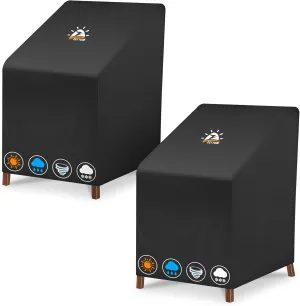 Stackable Patio Chair Cover 2 Pack - 600D Outdoor Chair Cover Waterproof & Heavy Duty, Lawn Furniture Stacking Seat Cover for 4 - 6 Outdoor Stackable Dining Chairs - 28 x 36 x 47 Inch