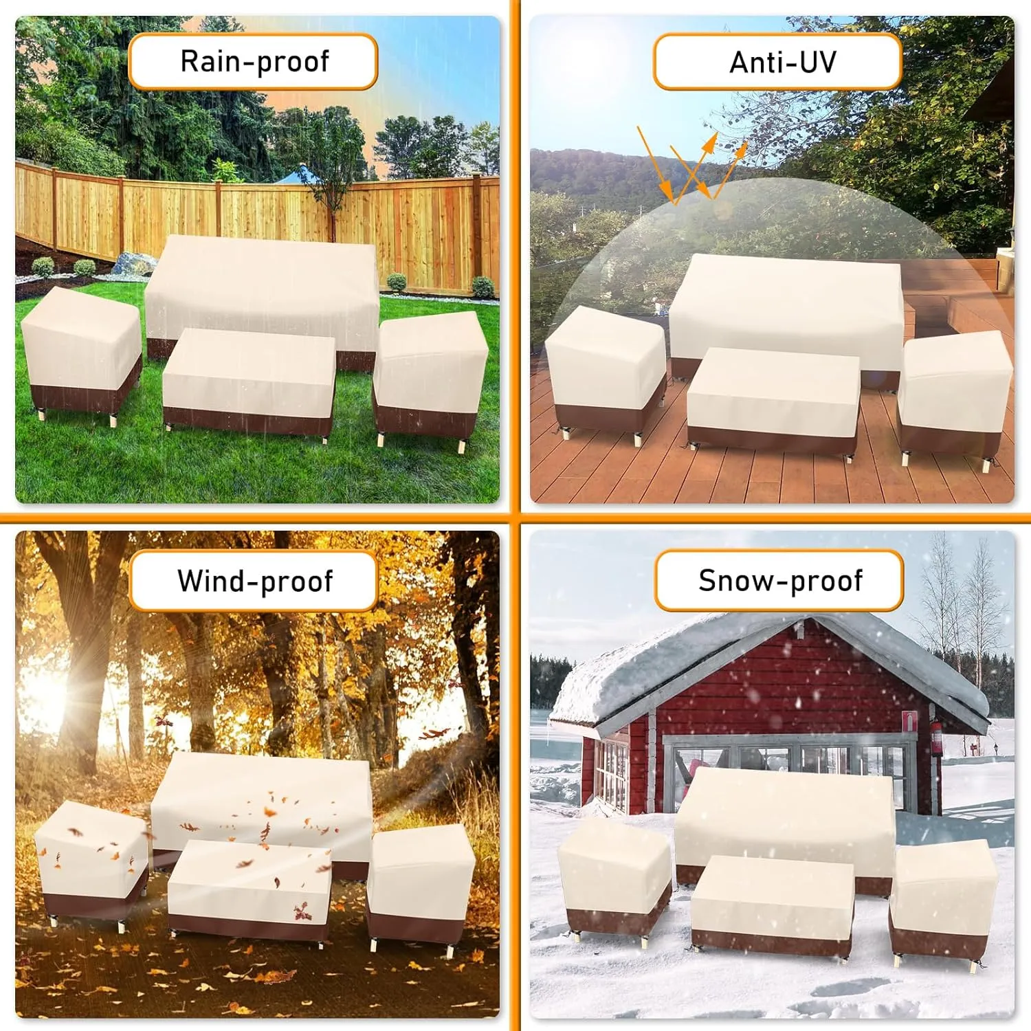 STARTWO Outdoor Waterproof Patio Furniture Covers 4-Piece Set for Chairs 32in, Loveseat 56in, Coffee Table 45in, Heavy Duty 600D, Beige