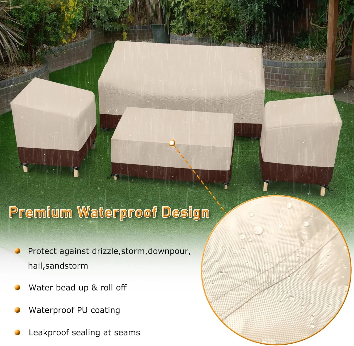 STARTWO Outdoor Waterproof Patio Furniture Covers 4-Piece Set for Chairs 32in, Loveseat 56in, Coffee Table 45in, Heavy Duty 600D, Beige