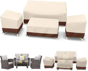 STARTWO Outdoor Waterproof Patio Furniture Covers 4-Piece Set for Chairs 32in, Loveseat 56in, Coffee Table 45in, Heavy Duty 600D, Beige