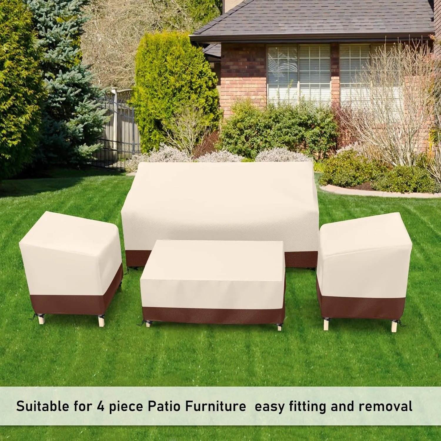 STARTWO Outdoor Waterproof Patio Furniture Covers 4-Piece Set for Chairs 32in, Loveseat 56in, Coffee Table 45in, Heavy Duty 600D, Beige