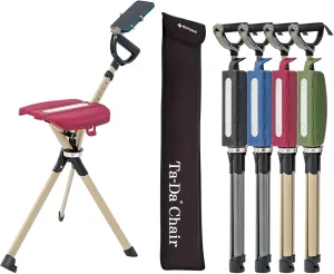 STEP2GOLD Ta-Da Chair Series 2 PRO, Portable Trekking Hiking Pole, Folding Walking Stick with Seat, Walking Cane with Chair, Foldable Chair, Lightweight Aluminum, Easy Carry and Storage, Anti-Slip