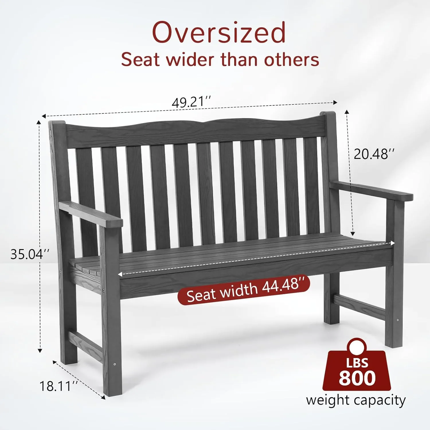 Stoog Outdoor Bench, 2-Person Garden Benches for Outdoors, Waterproof HIPS Patio Bench with 800 lbs Weight Capacity, Never Rot or Fade, Grey