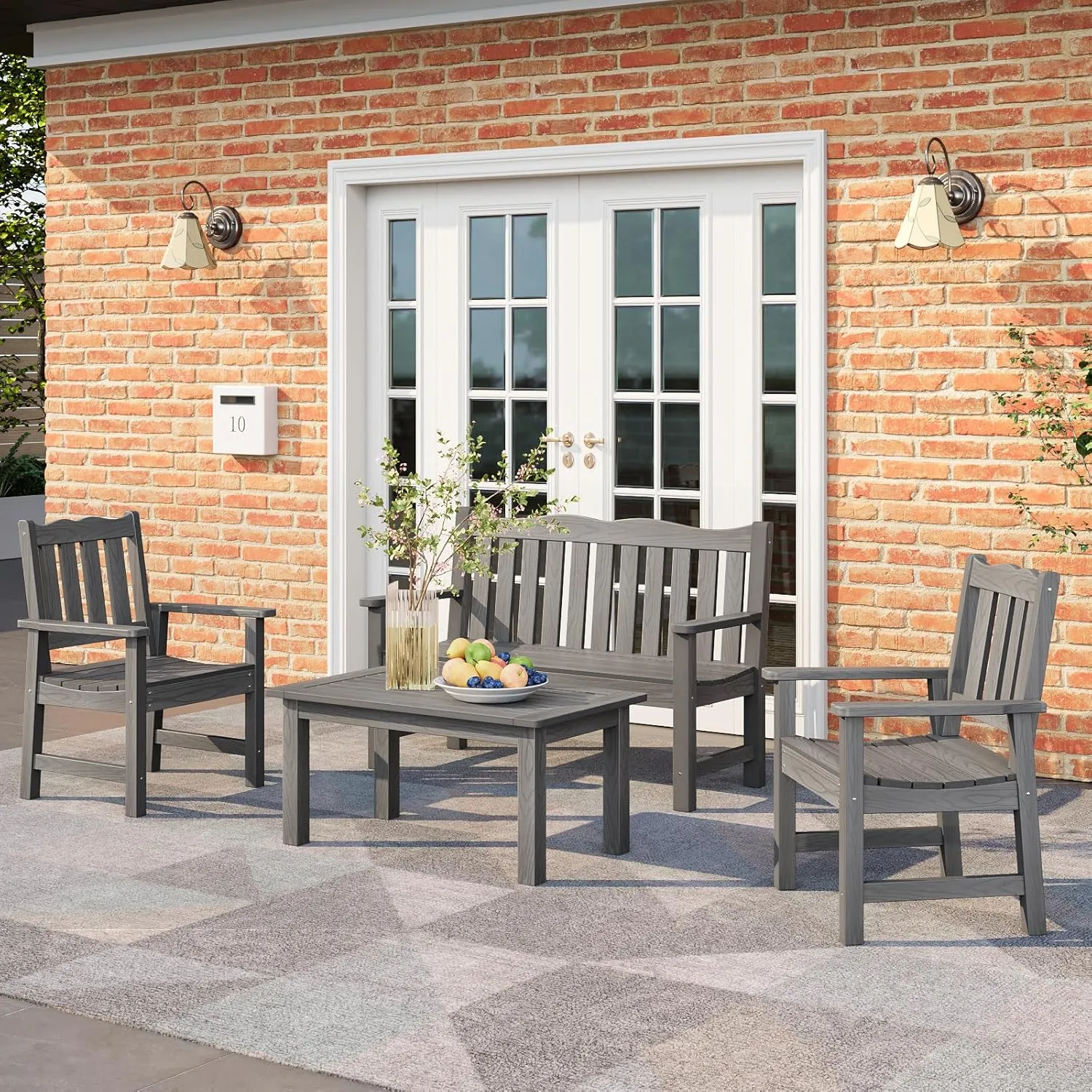 Stoog Outdoor Bench, 2-Person Garden Benches for Outdoors, Waterproof HIPS Patio Bench with 800 lbs Weight Capacity, Never Rot or Fade, Grey
