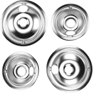 Stove Burner Drip Pans WB31T10011 & WB31T10010 Chrome Drip Set 4-Pack Fits for GE Hotpoint Electric Range, Includes 2 Pack for 8 inch and 2 Pack for 6 Inch Burner by APPLIANCEMATES