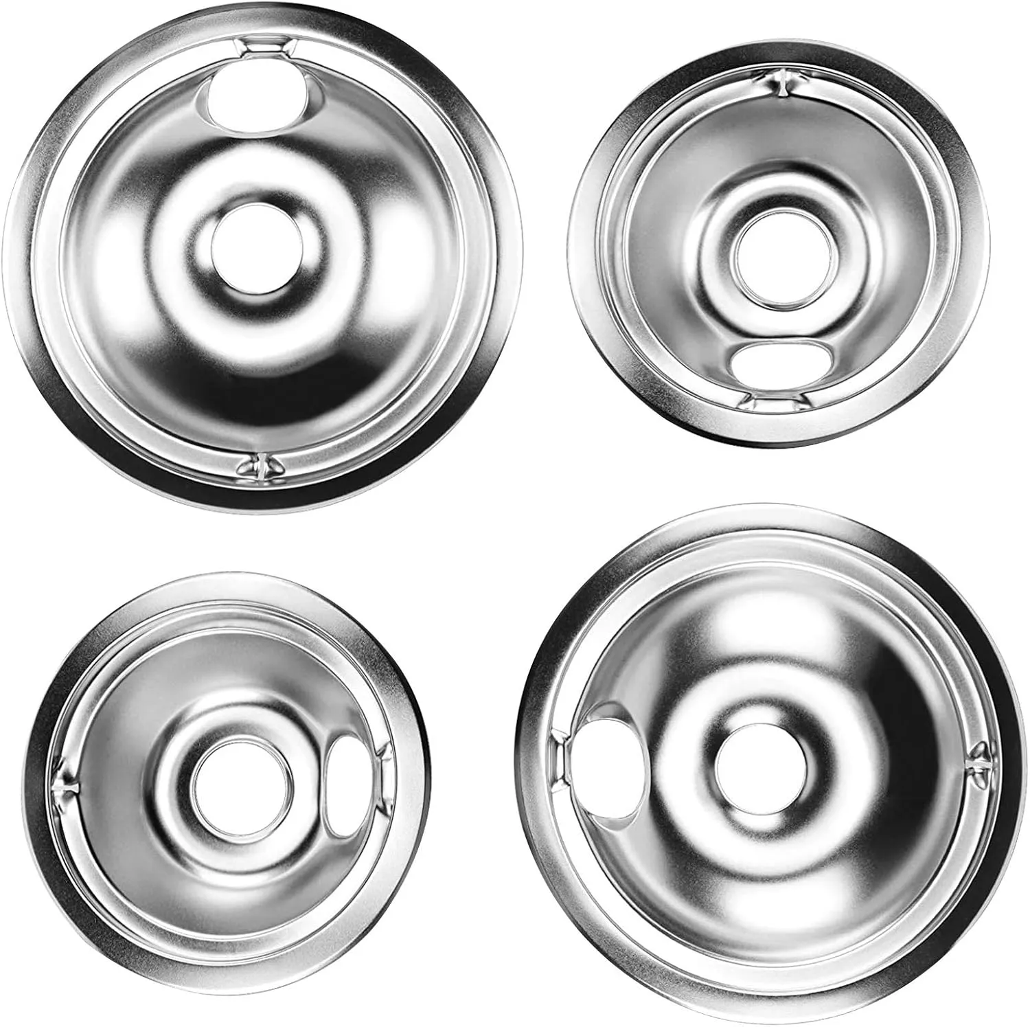 Stove Burner Drip Pans WB31T10011 & WB31T10010 Chrome Drip Set 4-Pack Fits for GE Hotpoint Electric Range, Includes 2 Pack for 8 inch and 2 Pack for 6 Inch Burner by APPLIANCEMATES