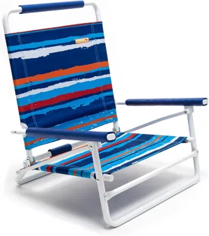SunnyFeel Low Folding Beach Chair for Adults, Lightweight Beach Chair, Portable Camping Sand Chairs with Hard Armrest, Supports 300lbs for Beach Lawn Concert