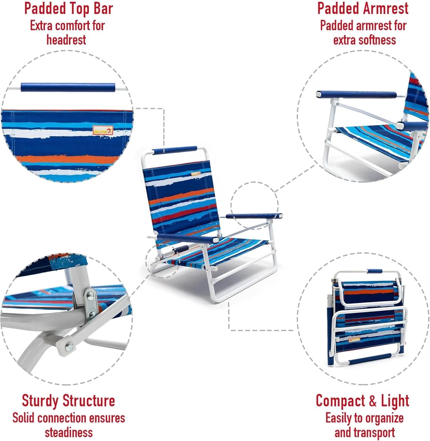 SunnyFeel Low Folding Beach Chair for Adults, Lightweight Beach Chair, Portable Camping Sand Chairs with Hard Armrest, Supports 300lbs for Beach Lawn Concert