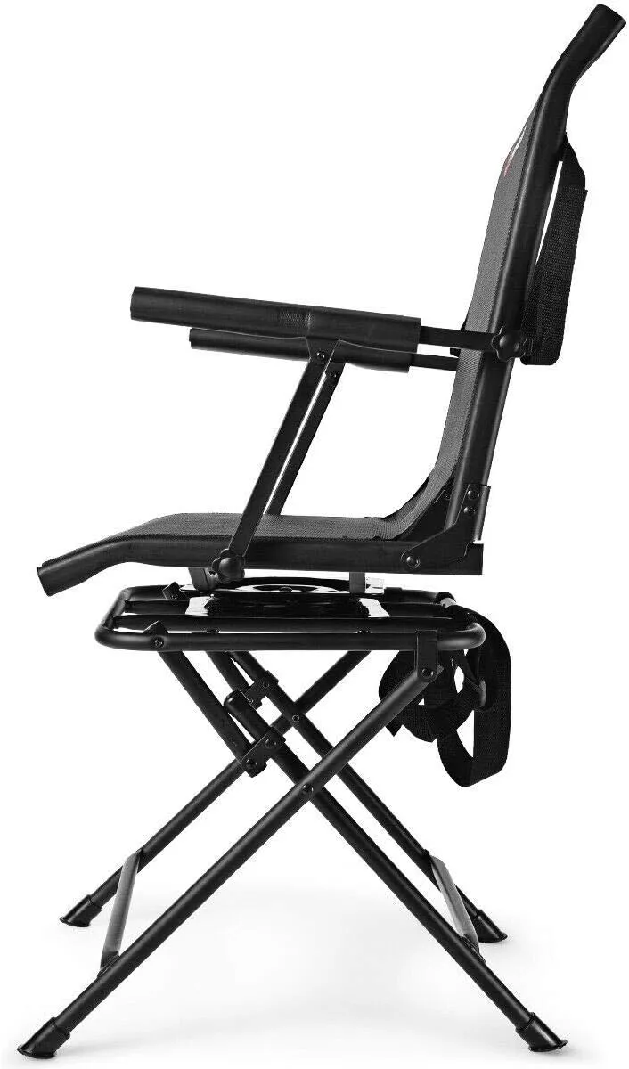 Swivel Hunting Chair,360° Lightweight Swivel Folding Blind Chair with Armrest,Portable Foldable Ground Hunting Mesh Chair with Backrest,No-Sink Footpads & Steel Frame Hunting Seats,Black