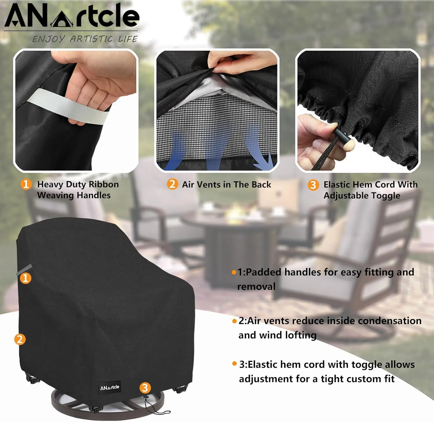 Swivel Patio Chair Covers 2 Pack,Waterproof Heavy Duty Outdoor Chair Covers,Patio Swivel Chair Covers for Outdoor Furniture (30 W x 34 D x 38.5 H inches)Black.