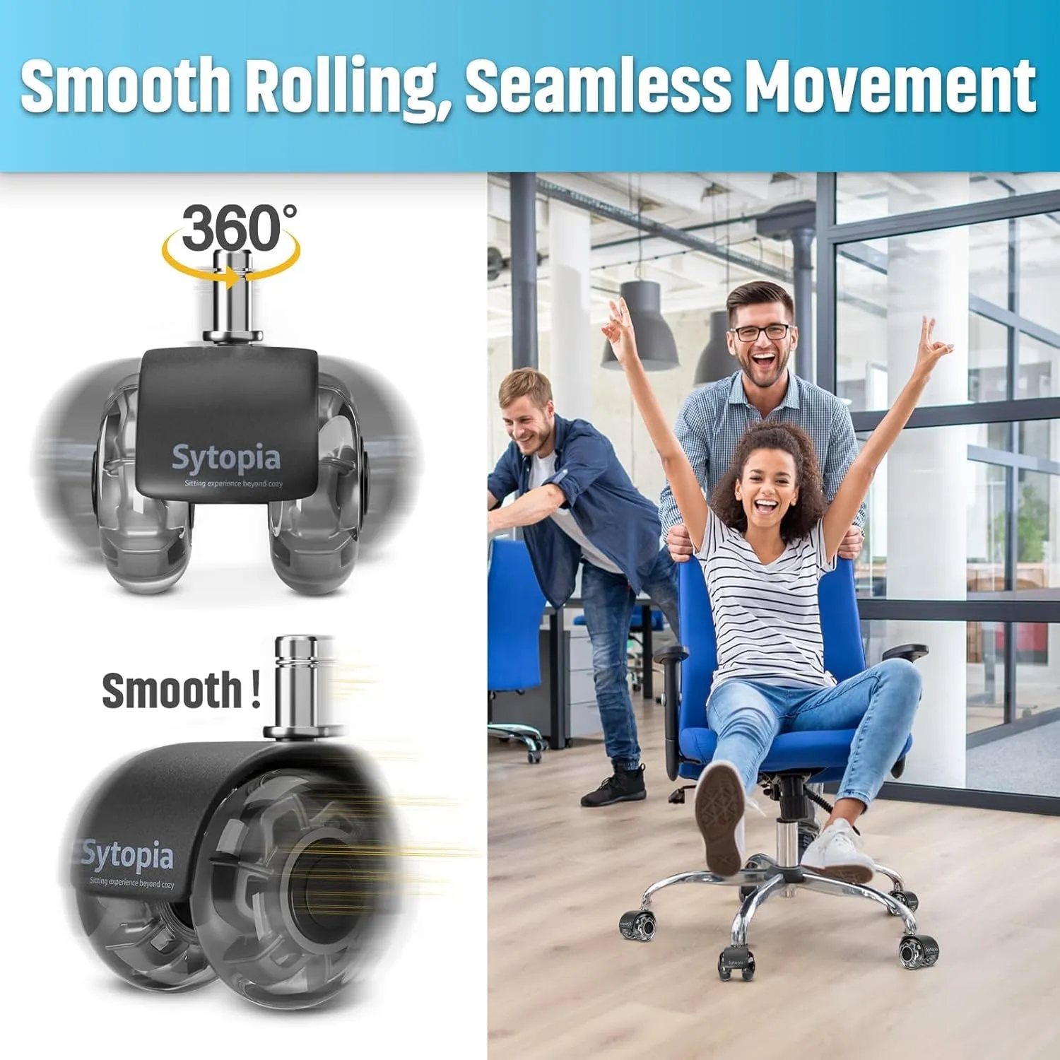 Sytopia Chair Wheels Replacement, Heavy Duty Office Chair Wheels for Hardwood Floors and Carpet, Replaces Mat Rubber Office Casters Universal Accessories Set of 5 Gray