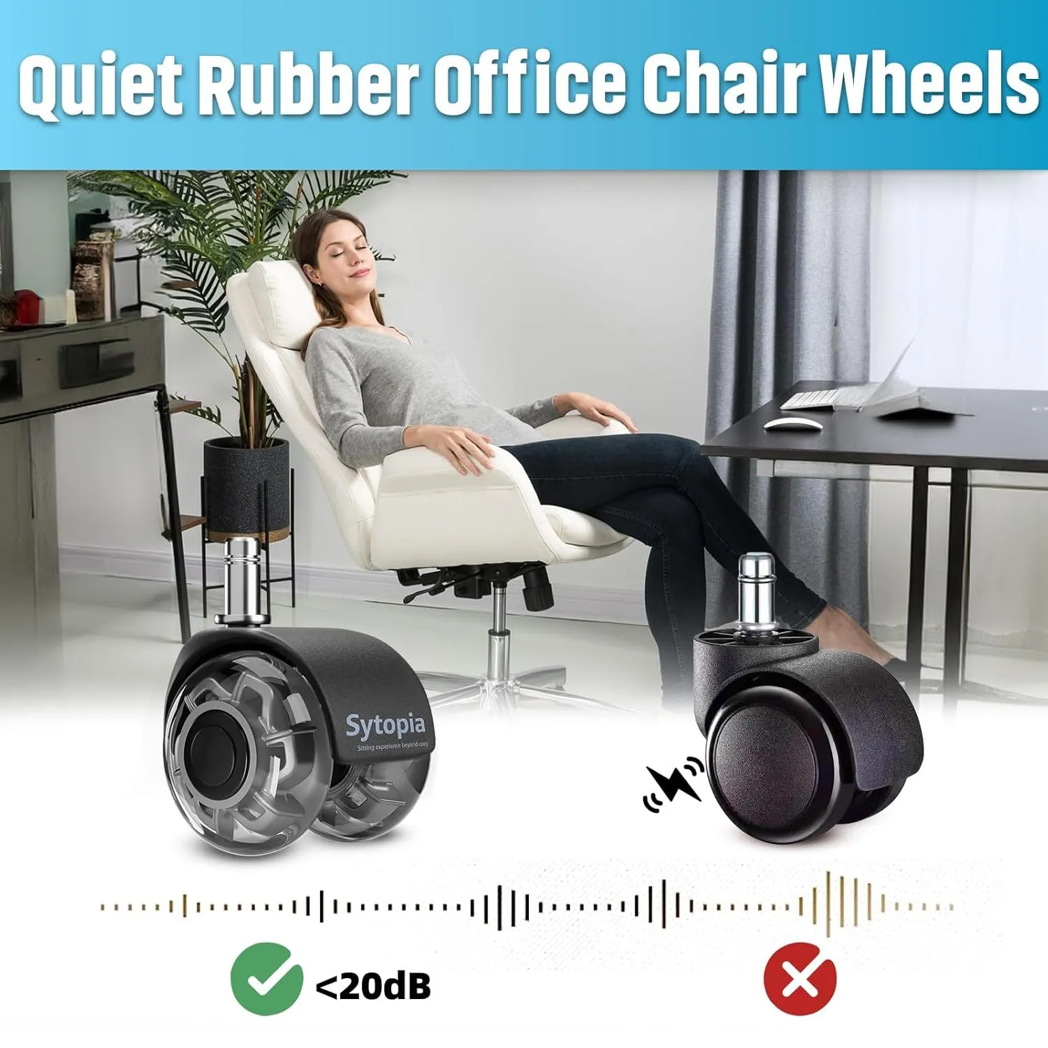 Sytopia Chair Wheels Replacement, Heavy Duty Office Chair Wheels for Hardwood Floors and Carpet, Replaces Mat Rubber Office Casters Universal Accessories Set of 5 Gray