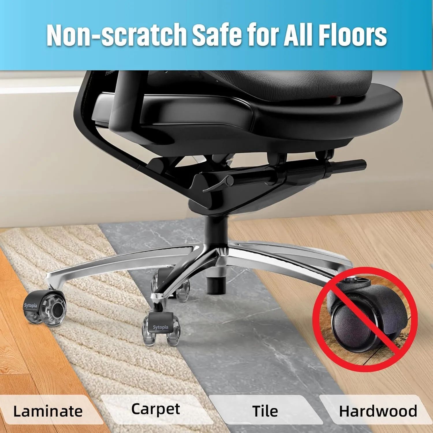 Sytopia Chair Wheels Replacement, Heavy Duty Office Chair Wheels for Hardwood Floors and Carpet, Replaces Mat Rubber Office Casters Universal Accessories Set of 5 Gray