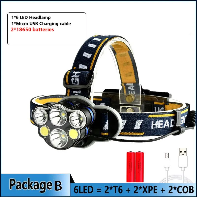 T6 COB 8 Light Mode Headlamp Flashlight USB Rechargeable Headlight Ultra Bright  Sensor Headlamp 60000LM