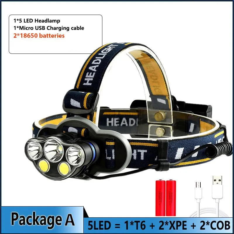 T6 COB 8 Light Mode Headlamp Flashlight USB Rechargeable Headlight Ultra Bright  Sensor Headlamp 60000LM