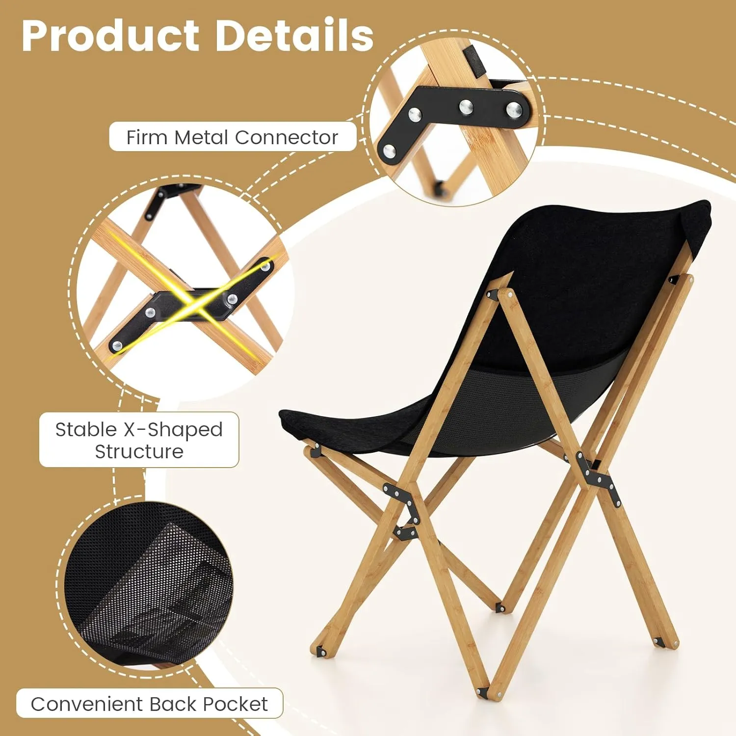 Tangkula Camping Chairs 2 Pack, Portable Folding Lawn Chair with Solid Bamboo Frame, Ultralight Canvas Seat, Back Pocket, Carrying Bag, Outdoor Beach Chair for Backpacking Fishing Travel Camp