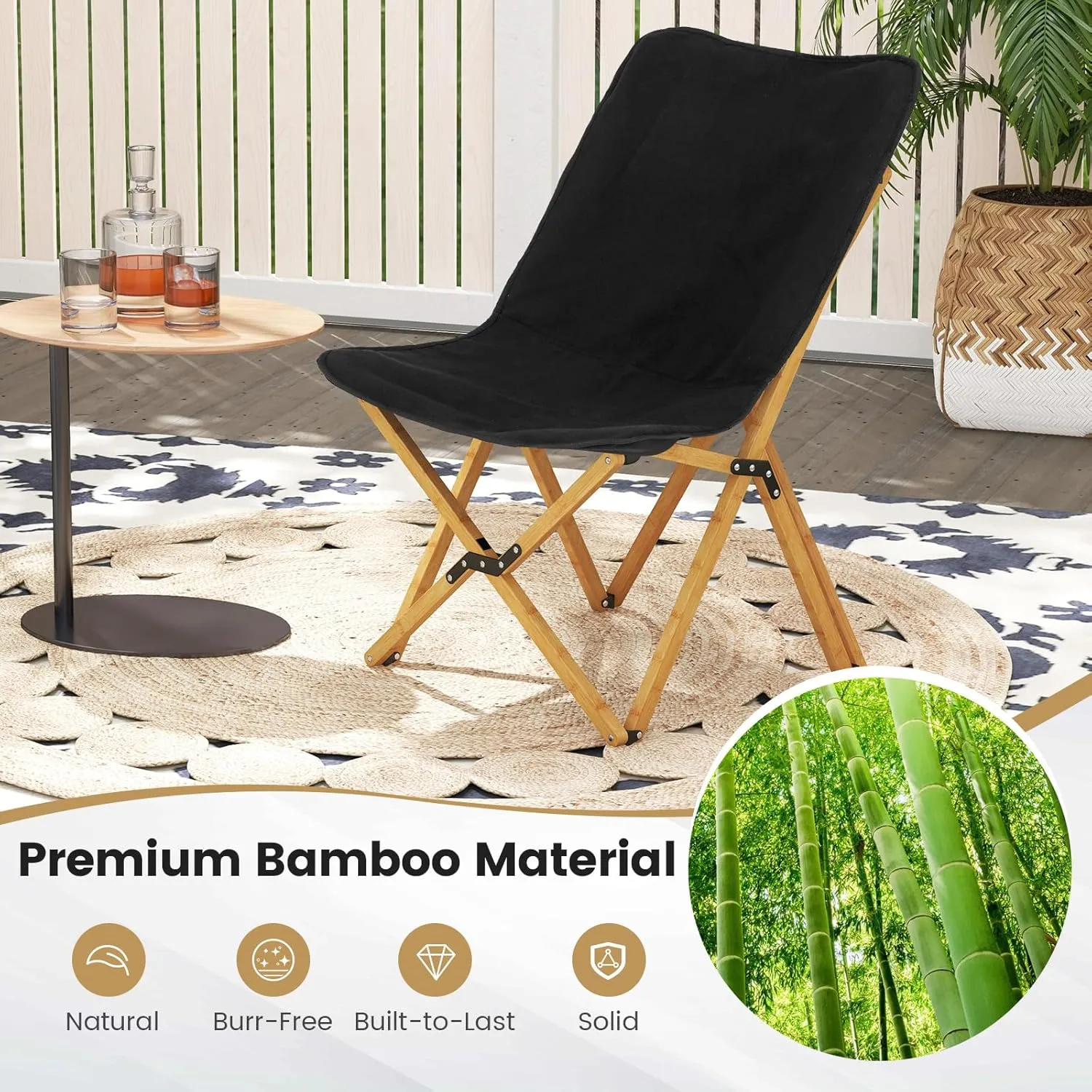 Tangkula Camping Chairs 2 Pack, Portable Folding Lawn Chair with Solid Bamboo Frame, Ultralight Canvas Seat, Back Pocket, Carrying Bag, Outdoor Beach Chair for Backpacking Fishing Travel Camp