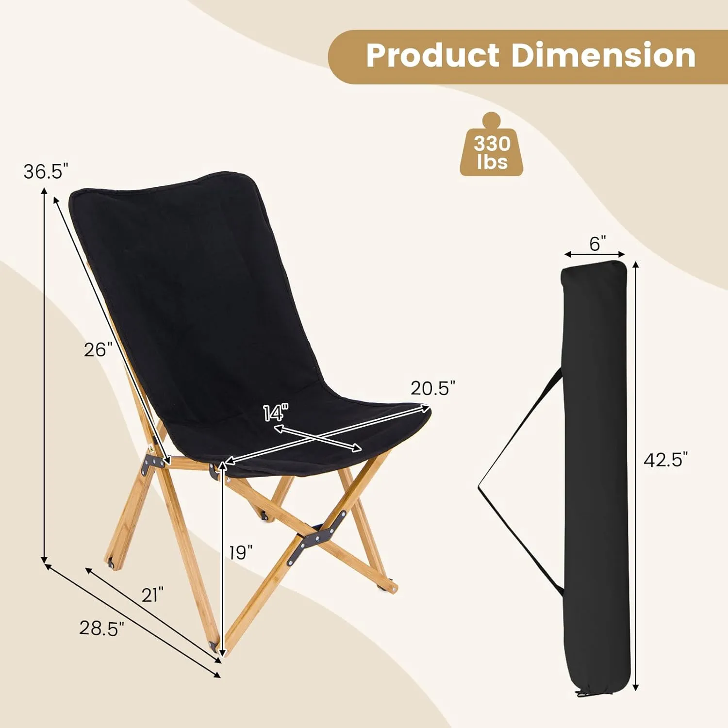 Tangkula Camping Chairs 2 Pack, Portable Folding Lawn Chair with Solid Bamboo Frame, Ultralight Canvas Seat, Back Pocket, Carrying Bag, Outdoor Beach Chair for Backpacking Fishing Travel Camp