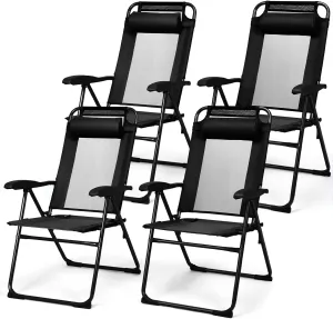 Tangkula Folding Patio Dining Chairs Set of 4, Portable Patio Chairs with 7 Level Adjustable Backrest, Detachable Headrest, Wide Seats, Breathable Mesh Backrest, Outdoor Sling Chairs, 300 Lbs Capacity