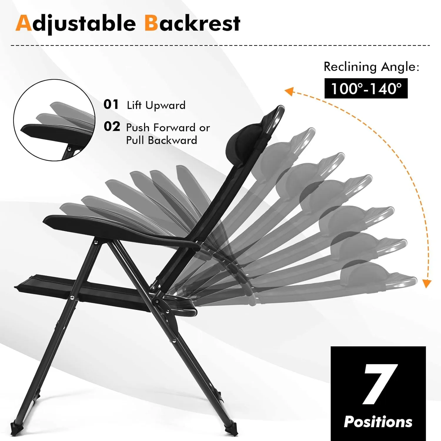 Tangkula Folding Patio Dining Chairs Set of 4, Portable Patio Chairs with 7 Level Adjustable Backrest, Detachable Headrest, Wide Seats, Breathable Mesh Backrest, Outdoor Sling Chairs, 300 Lbs Capacity