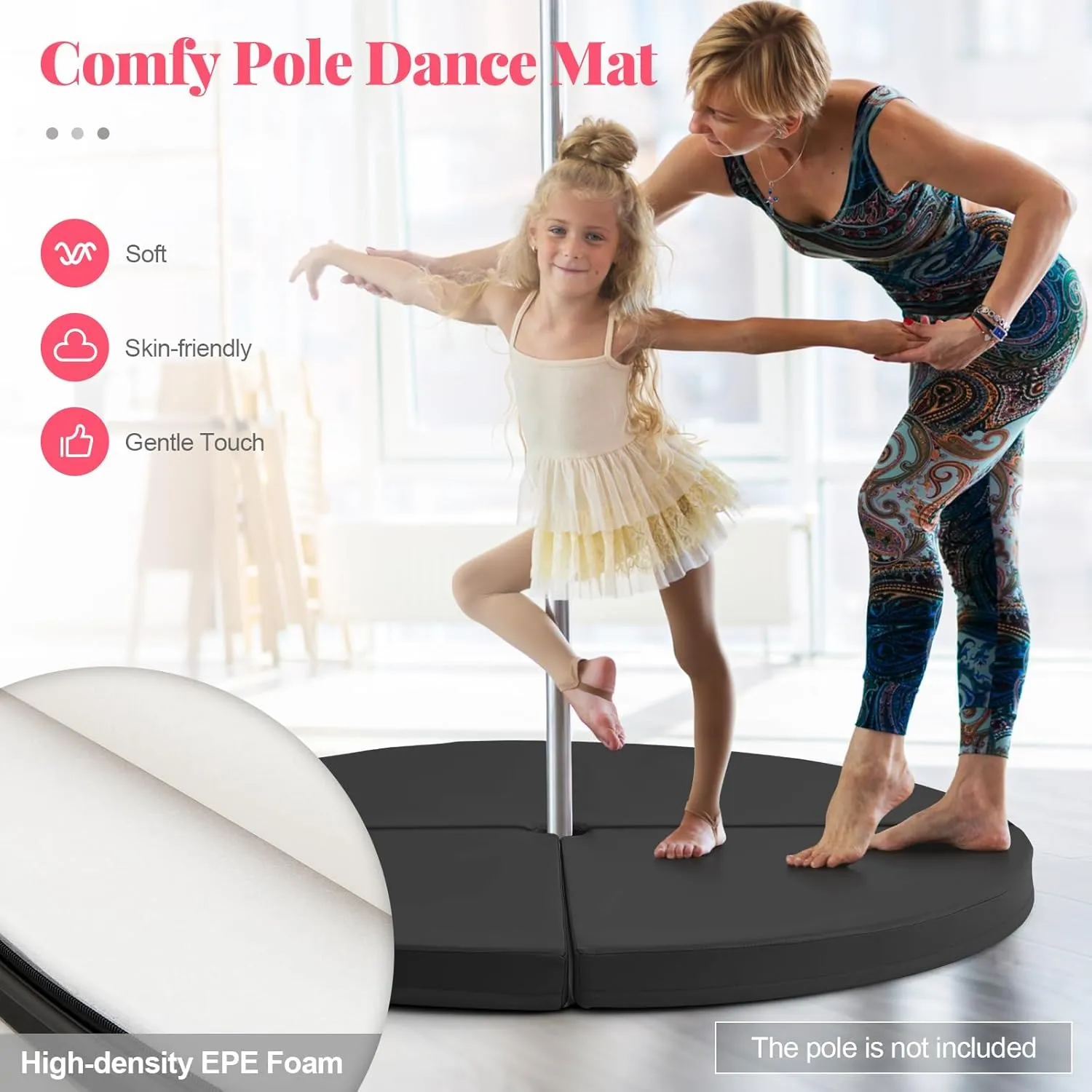Tangkula Pole Dance Mat, Foldable Round Crash Mat with EPE Foam Padding & PU Cover, Protective Fall Safety Cushion for Home, Gym, Yoga Exercise