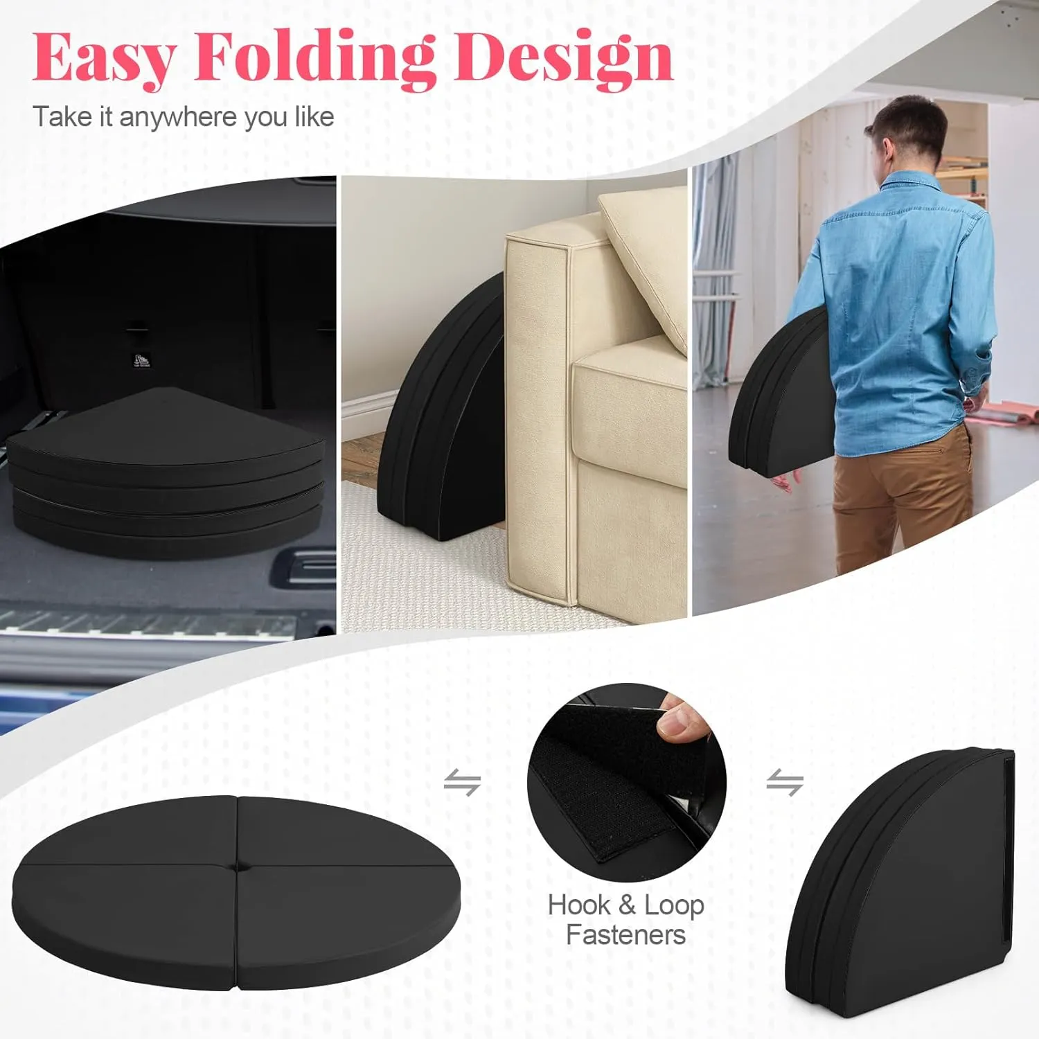 Tangkula Pole Dance Mat, Foldable Round Crash Mat with EPE Foam Padding & PU Cover, Protective Fall Safety Cushion for Home, Gym, Yoga Exercise