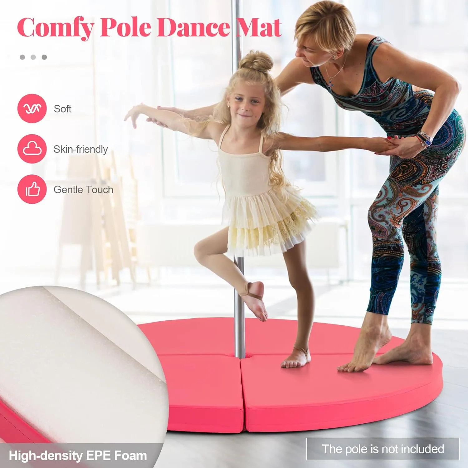 Tangkula Pole Dance Mat, Foldable Round Crash Mat with EPE Foam Padding & PU Cover, Protective Fall Safety Cushion for Home, Gym, Yoga Exercise