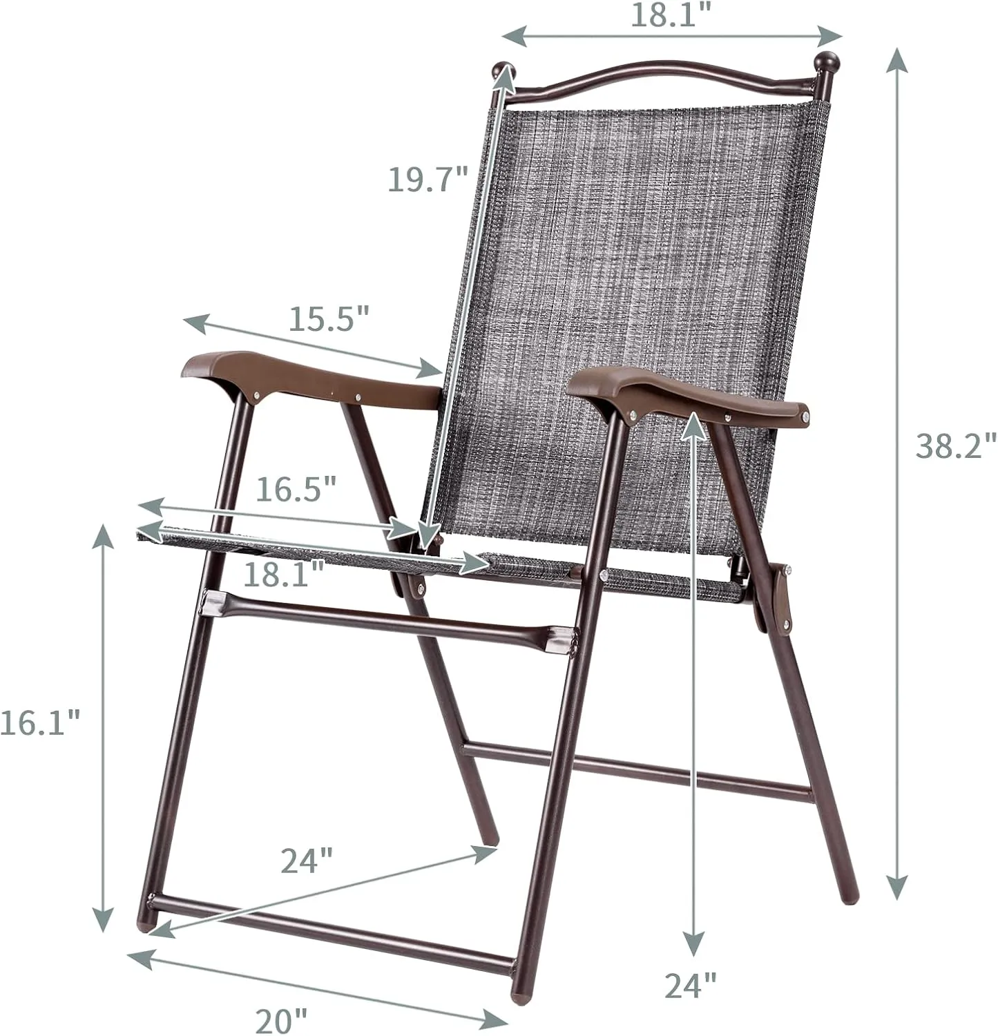 Tangkula Set of 2 Patio Folding Dining Chairs, Outdoor Sling Lawn Chairs with Armrests, Steel Frame, Portable Camping Lounge Chairs for Backyard, Deck, Poolside and Garden, No Assembly (1, Grey)