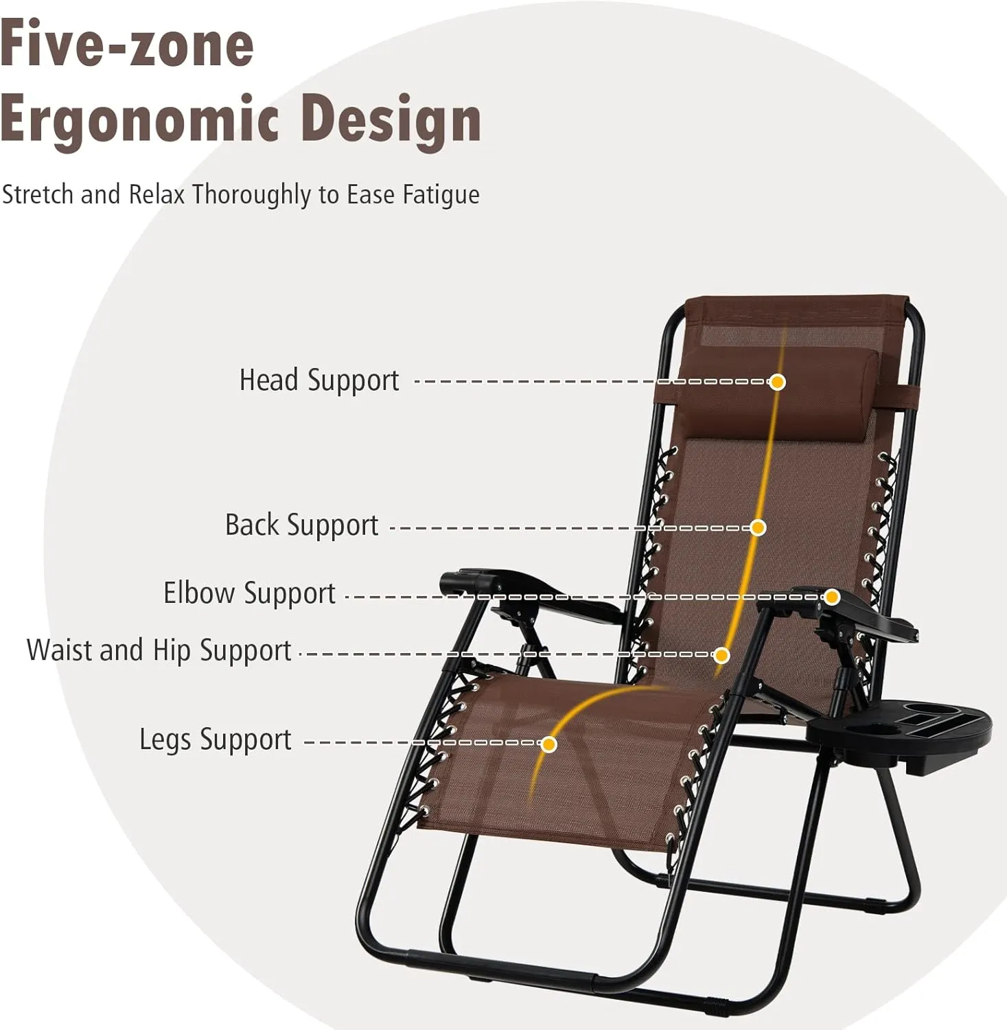 Tangkula Zero Gravity Chair, Folding Patio Lounge Chair Adjustable Outdoor Recliner with Cup Holder, Wide Armrest for Patio Garden Poolside Outdoor Yard Beach, Support 350 lbs (1, Brown)
