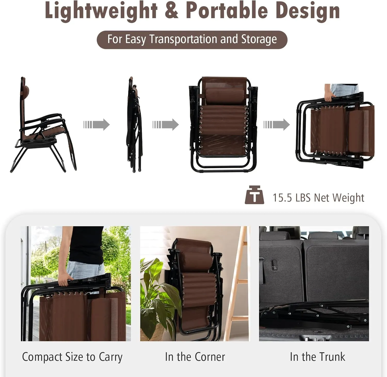 Tangkula Zero Gravity Chair, Folding Patio Lounge Chair Adjustable Outdoor Recliner with Cup Holder, Wide Armrest for Patio Garden Poolside Outdoor Yard Beach, Support 350 lbs (1, Brown)