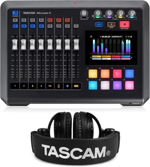 TASCAM Mixcast 4 and Studio Headphones Bundle