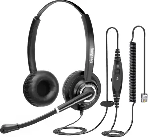Telephone Headset with Microphone Noise Canceling for Office Landline Deskphone, with Mic Mute Volume Controller, Binaural RJ9 Phone Headset for Call Center Polycom Avaya Nortel