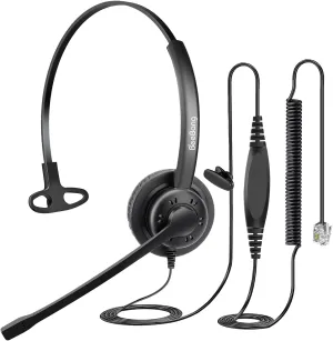 Telephone Headset with Pro Noise Canceling Microphone, Mono RJ9 Phone Headset for Office Call Center Landline Deskphone, Work for Mitel NEC Shoretel Aastra Uniden Allworx Toshiba