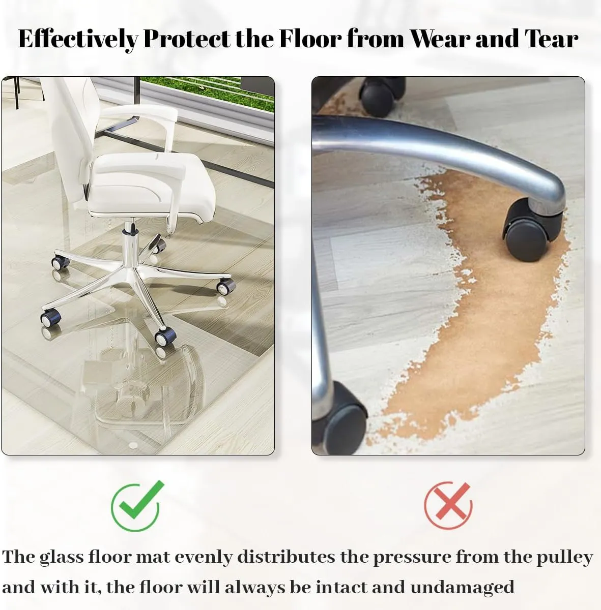 [Tempered Glass] 46" x 55" Glass Chair Mat, Heavy Duty Hard Floor Mat with Round Corner and Polished Edge, Office Chair Mat for Carpet Office Home Hardwood Floor Desk
