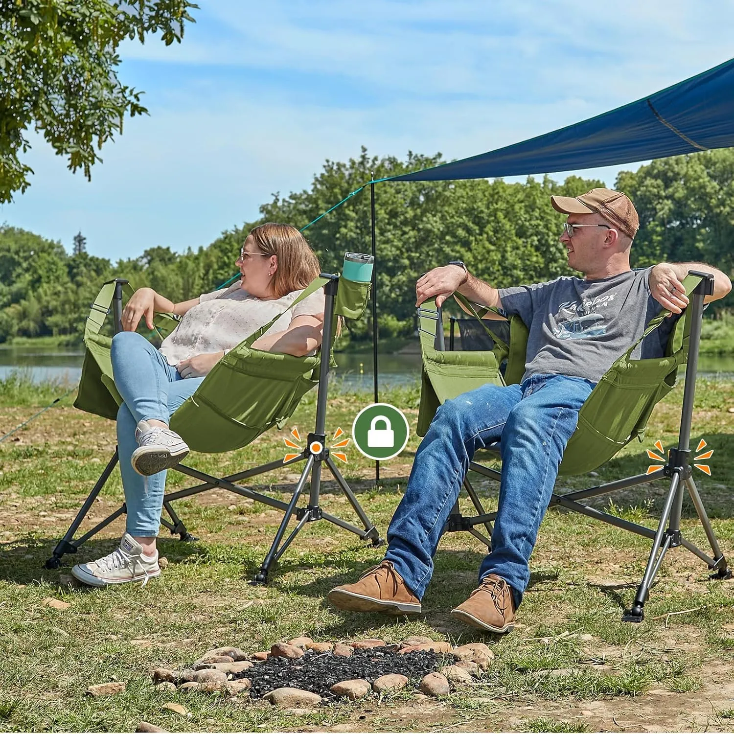 TIMBER RIDGE Hammock Camping Chair, Oversized Swinging Chair with Adjustable Back and Seat Height, Portable Folding Rocking Camping Chair for Outdoor Lawn, Backyard and Patio, Supports 400lbs